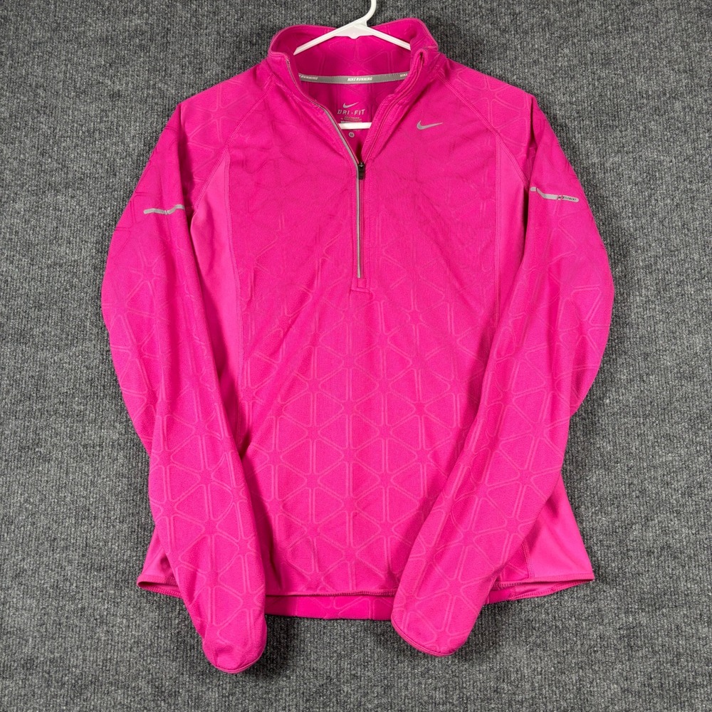 Nike Running Dri-FIT Womens M Hot Pink 1/4 Zip Pullover Geometric Thumbholes